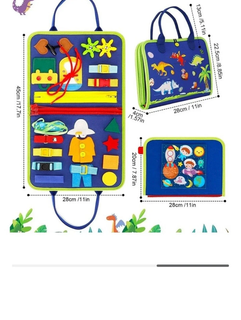 Blue and Green Interactive Busy Board Tote for Kids - Learning Activity Bag